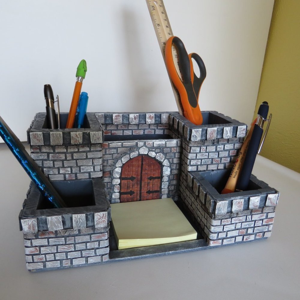 HANDCRAFTED CASTLE 90% wood Medieval Fortress Pretend Play or Desk Organizer